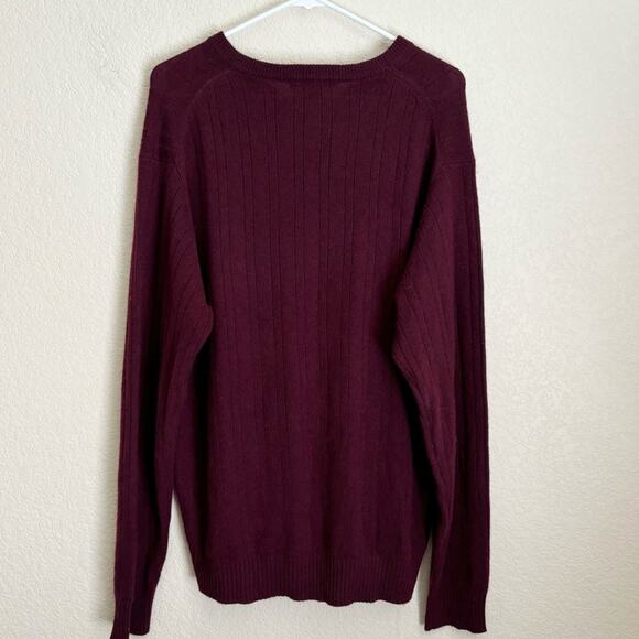 Geoffrey Beene Mens Burgundy Large Cashmere Sweater V Neck Pullover Winter - Picture 6 of 9